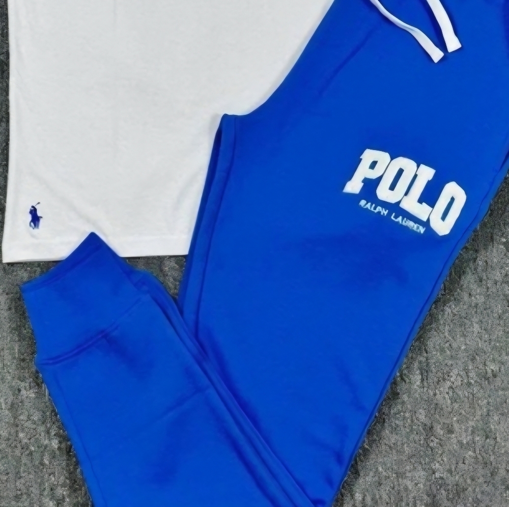 Polo Ralph Lauren Graphic Joggers & TShirt Blue & White (2 PIECE SET) Size Small - Picture 2 of 5